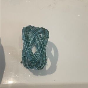 Handcrafted Teal Beaded Crossover Bracelet